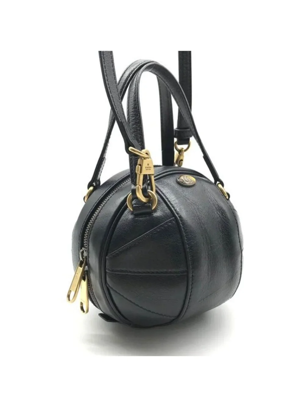 Gucci Basketball Shape Mini 2-Way Bag Leather Black Bag